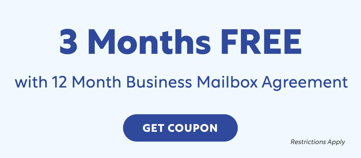 3 Months Free with 12 Month Personal Mailbox Agreement