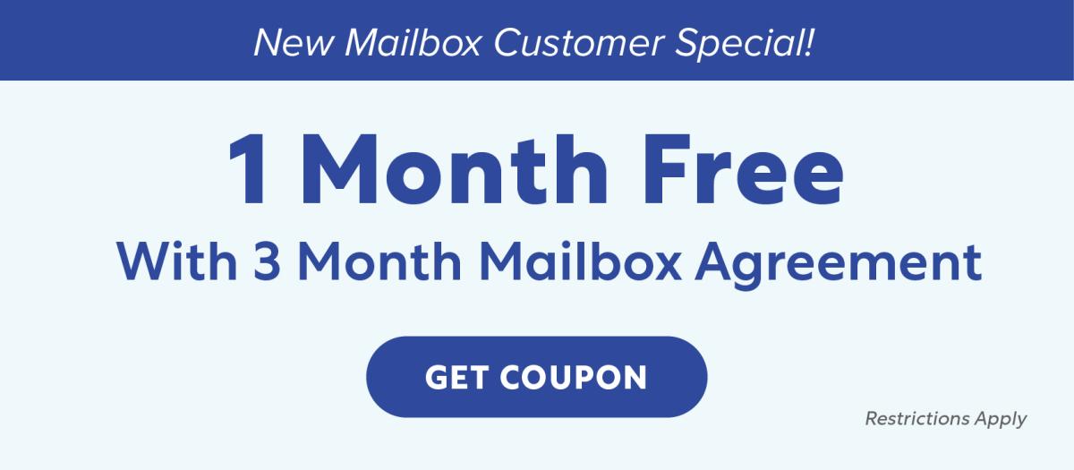 1 Month Free with 3 Month Agreement Mailbox Rental