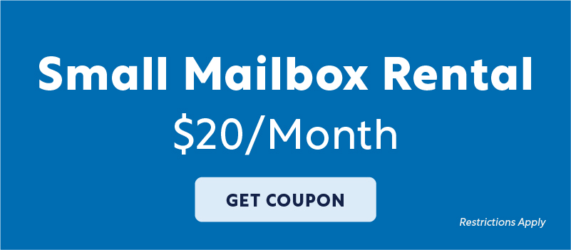 $20 per month special mailbox rental rate for small mailboxes