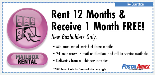 PostalAnnex 19016 Mailbox Rental Coupon - Rent 12 month receive 1 month free