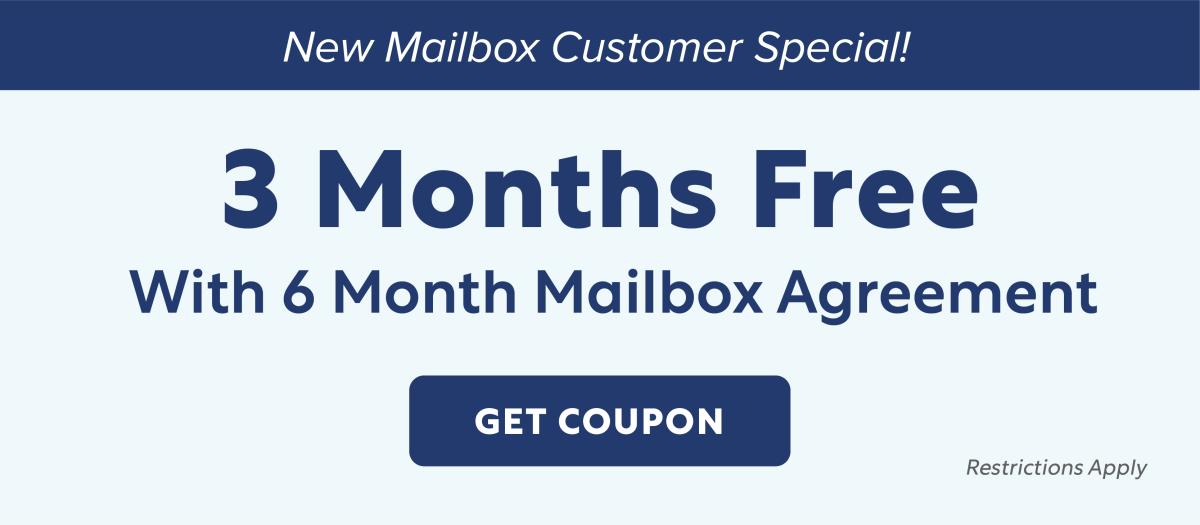3 Months Free Mailbox Rental with 6 Months Agreement