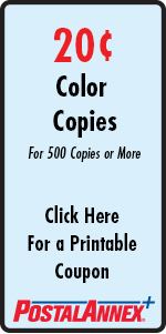 20 cent Color Copies Anything Over 100 Copies on 20 pound Paper Coupon