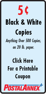 5 cent Black and White Copies Anything Over 500 Copies on 20 pound Paper Coupon