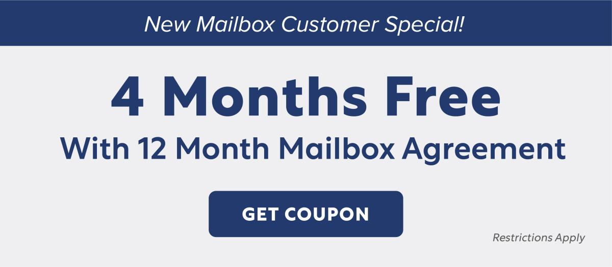 4 Months Free Mailbox Rental with 12 Months Agreement