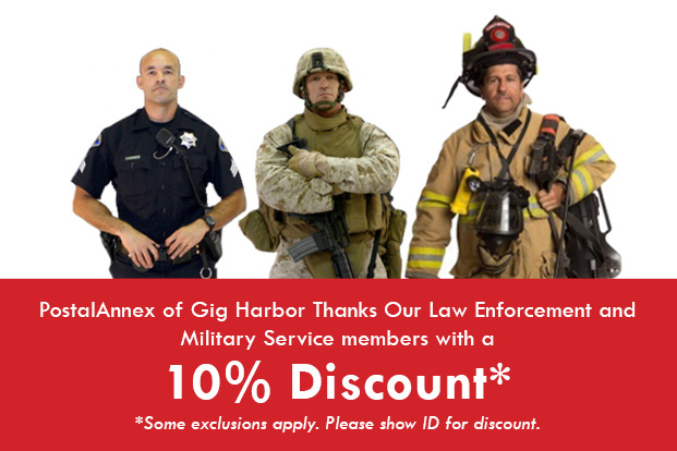 PostalAnnex Gig Harbor 10 percent Military Discount Offered
