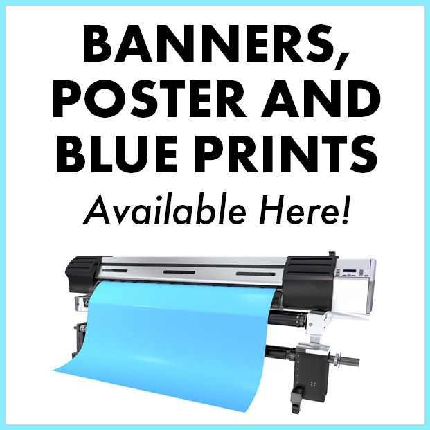 Banners, posters and blueprints available